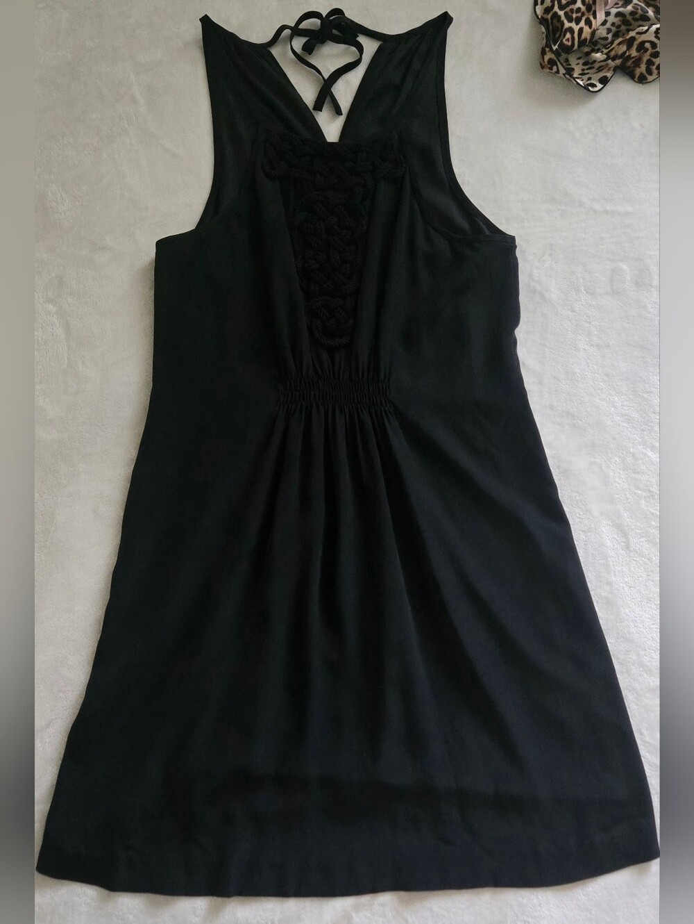 Tina Turk Silk Black Webbed Knit Sleevless Knee Length Dress XS